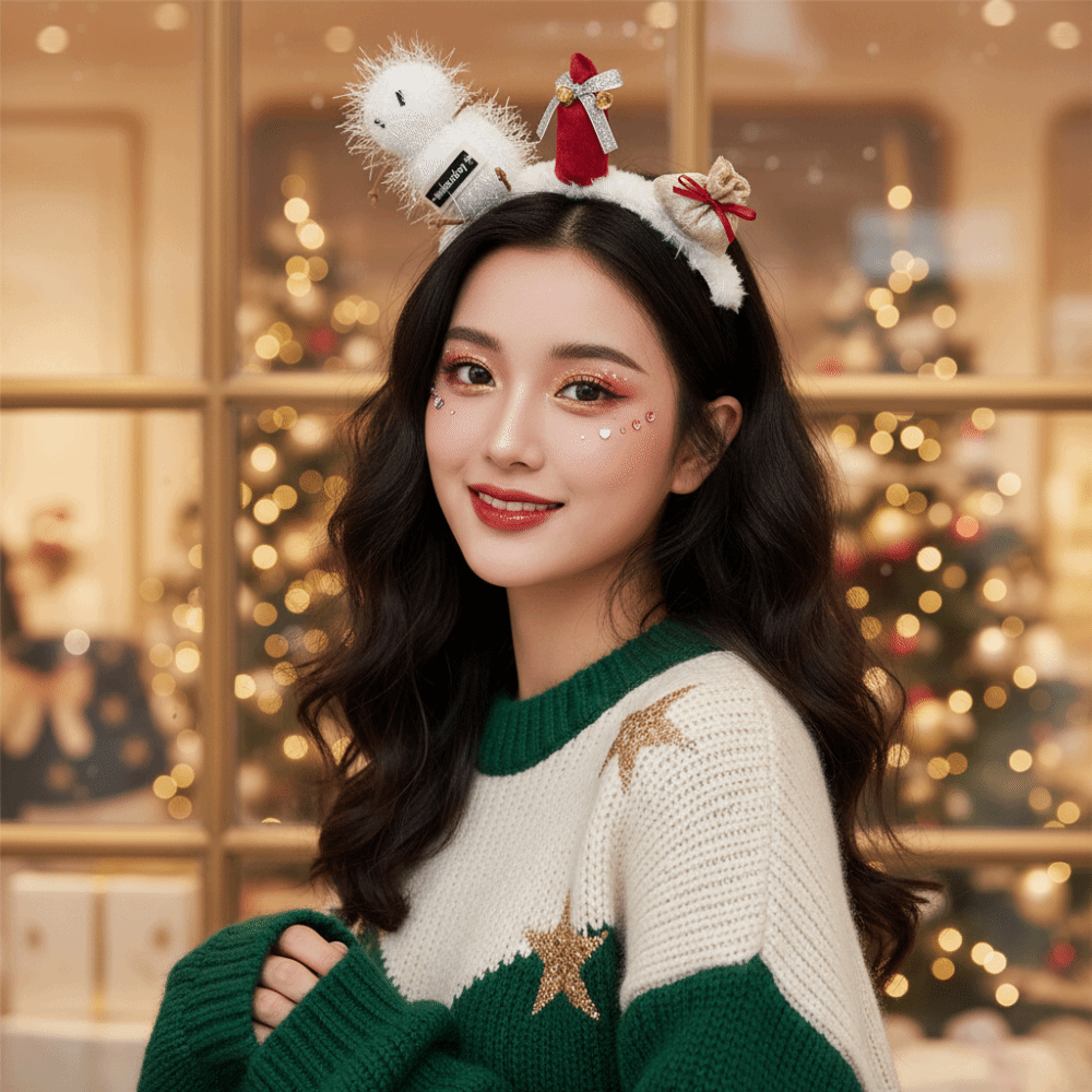 Reindeer Antlers Headband - Pluszowa opaska świąteczna z uroczymi roztomilowanymi