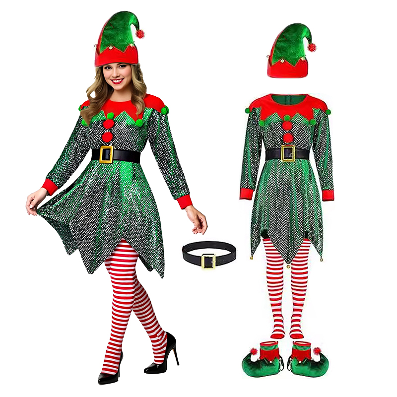 Elf Costume Christmas - 5-częściowy zestaw kostiumów świątecznych dla kobiet