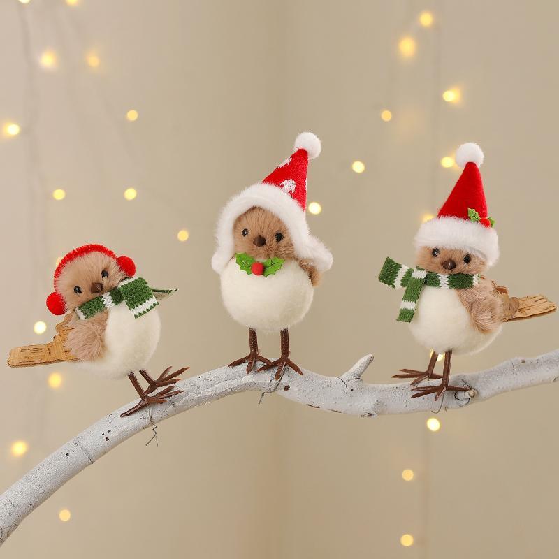 Santa Hat Plush - Świąteczne pluszowe ozdoby w kształcie ptaków