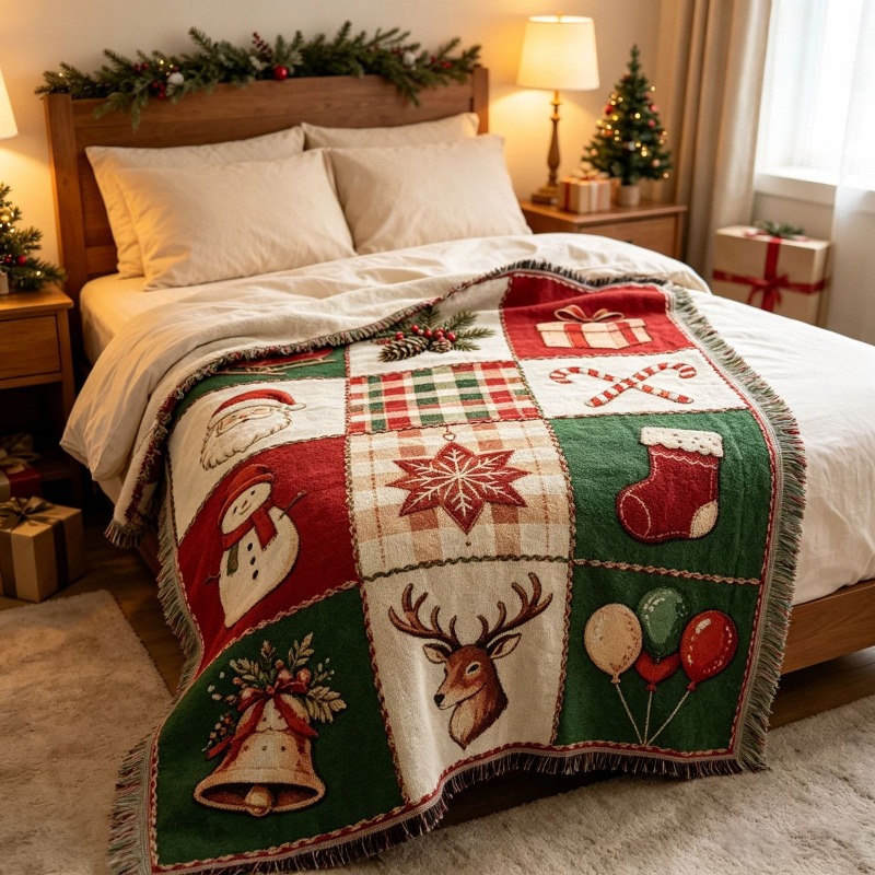 Świąteczna tapiseria z frędzla – Christmas Throw Blanket recenzja i cena