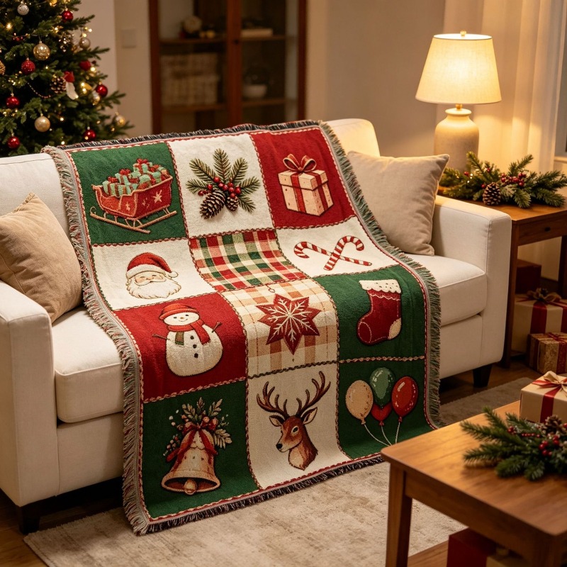 Świąteczna tapiseria z frędzla – Christmas Throw Blanket recenzja i cena